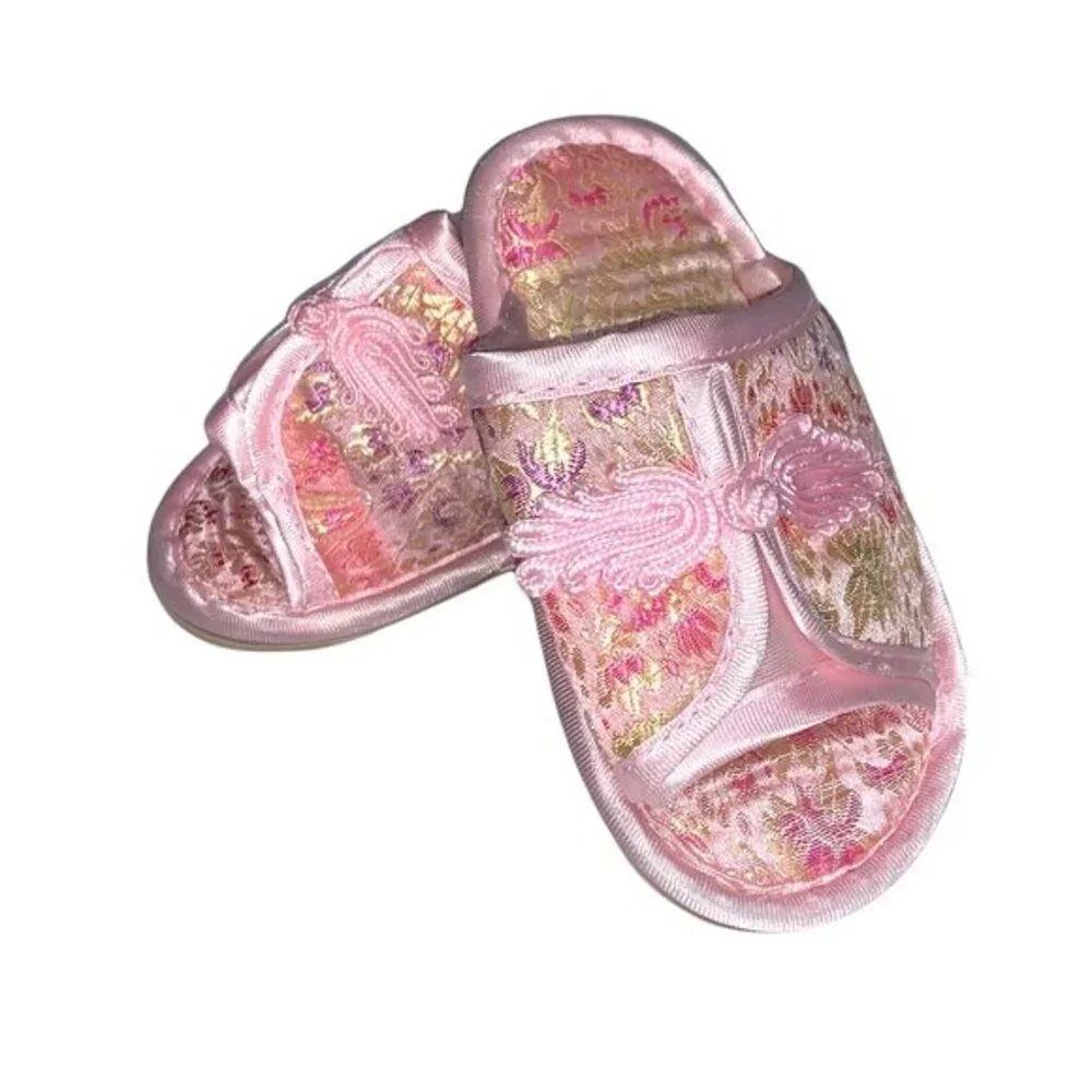 Pink Silk Chinese Knot Asian Slipper Slip On Toddler Oriental Heritage Shoes